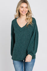 Forest Green Long Puff Sleeve Top