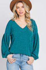 Teal Long Puff Sleeve Top