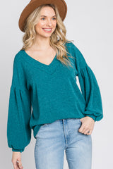 Teal Long Puff Sleeve Top