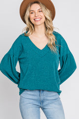 Teal Long Puff Sleeve Top