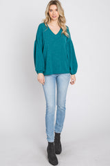 Teal Long Puff Sleeve Top