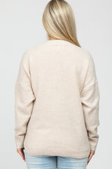 Beige Button Accent Maternity Sweater