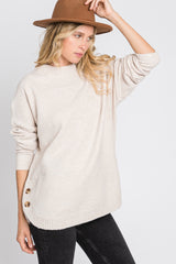 Beige Button Accent Sweater