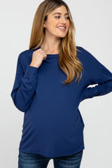 Navy Basic Drop Shoulder Long Sleeve Maternity Top