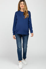 Navy Basic Drop Shoulder Long Sleeve Maternity Top