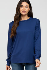 Navy Basic Drop Shoulder Long Sleeve Maternity Top