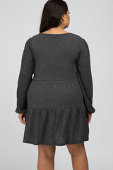 Charcoal Brushed Knit Tiered Plus Dress