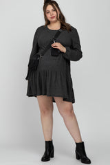 Charcoal Brushed Knit Tiered Maternity Plus Dress