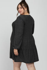 Charcoal Brushed Knit Tiered Maternity Plus Dress