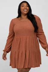 Rust Brushed Knit Tiered Plus Dress