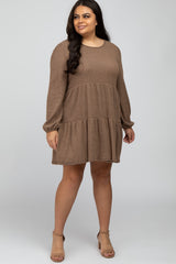 Mocha Brushed Knit Tiered Maternity Plus Dress