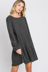 Charcoal Brushed Knit Tiered Dress