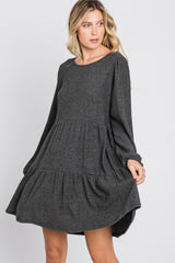 Charcoal Brushed Knit Tiered Dress