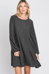 Charcoal Brushed Knit Tiered Dress