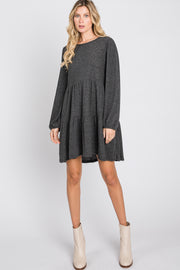 Charcoal Brushed Knit Tiered Dress