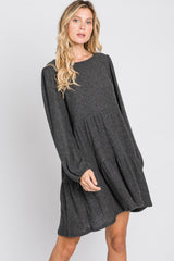 Charcoal Brushed Knit Tiered Dress