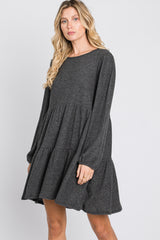 Charcoal Brushed Knit Tiered Dress