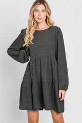 Charcoal Brushed Knit Tiered Dress