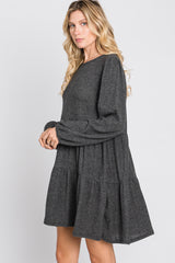 Charcoal Brushed Knit Tiered Dress