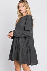 Charcoal Brushed Knit Tiered Dress