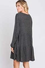 Charcoal Brushed Knit Tiered Dress