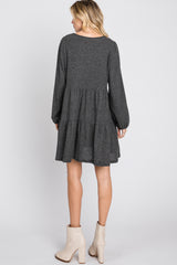 Charcoal Brushed Knit Tiered Dress