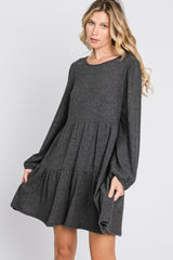 Charcoal Brushed Knit Tiered Dress