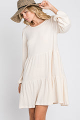 Cream Brushed Knit Tiered Dress