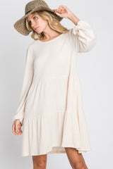 Cream Brushed Knit Tiered Dress