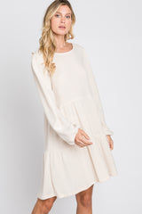 Cream Brushed Knit Tiered Dress