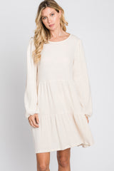 Cream Brushed Knit Tiered Dress