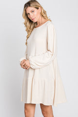 Cream Brushed Knit Tiered Dress