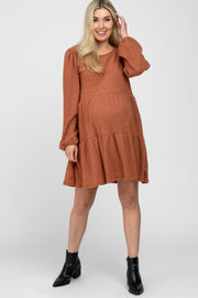 Rust Brushed Knit Tiered Maternity Dress