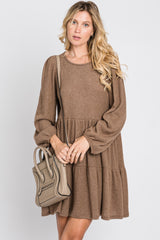 Mocha Brushed Knit Tiered Dress