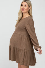 Mocha Brushed Knit Tiered Maternity Dress