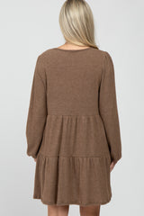 Mocha Brushed Knit Tiered Maternity Dress