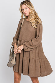 Mocha Brushed Knit Tiered Dress