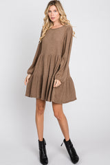 Mocha Brushed Knit Tiered Dress