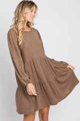 Mocha Brushed Knit Tiered Dress