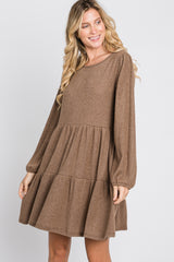 Mocha Brushed Knit Tiered Dress