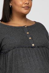 Charcoal Brushed Rib Button Accent Maternity Plus Dress