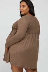 Mocha Brushed Rib Button Accent Maternity Plus Dress