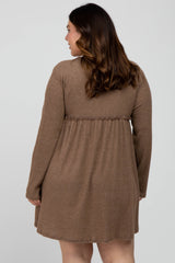 Mocha Brushed Rib Button Accent Plus Dress