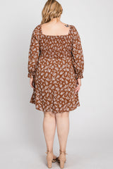 Brown Floral Smocked Smocked Plus Dress