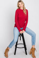 Red Ribbed Long Sleeve Ruffle Trim Maternity Top