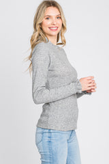 Heather Grey Ribbed Long Sleeve Ruffle Trim Top