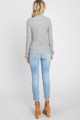 Heather Grey Ribbed Long Sleeve Ruffle Trim Top