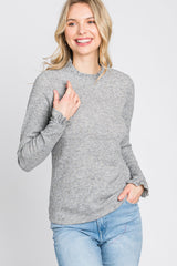 Heather Grey Ribbed Long Sleeve Ruffle Trim Maternity Top