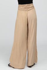 Beige High Waist Tie Front Wide Pants