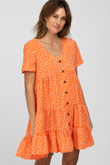 Orange Floral Button Front Tiered Dress